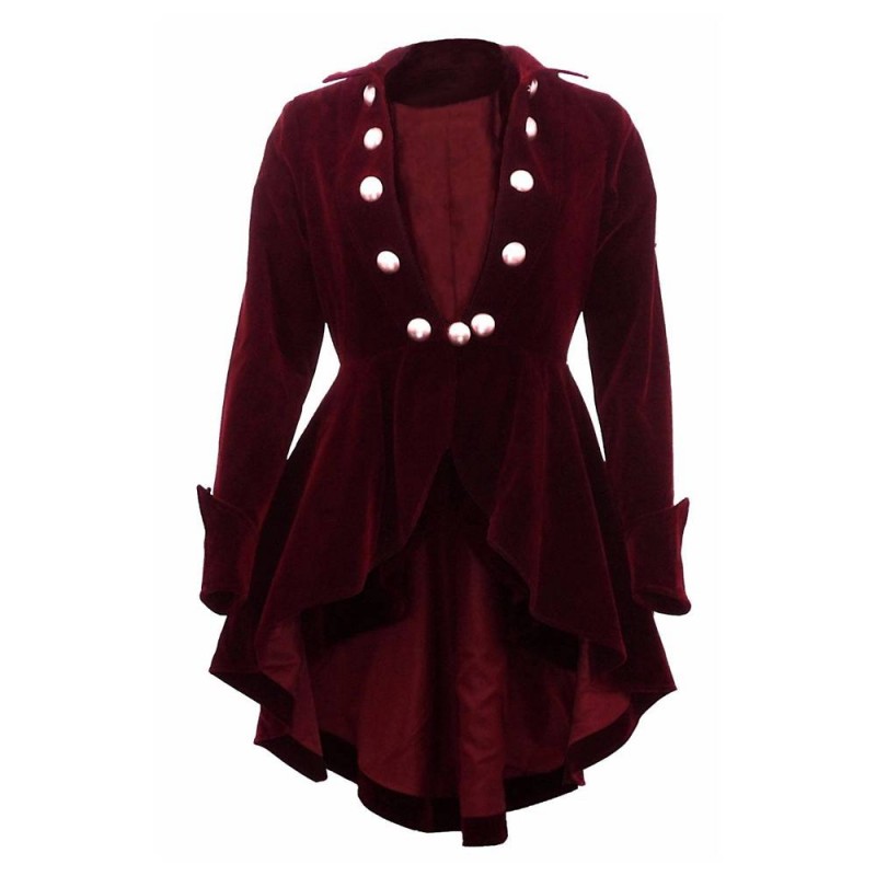 Women Gothic Coat Victorian Style Burgundy Gothic Ruffle Coat